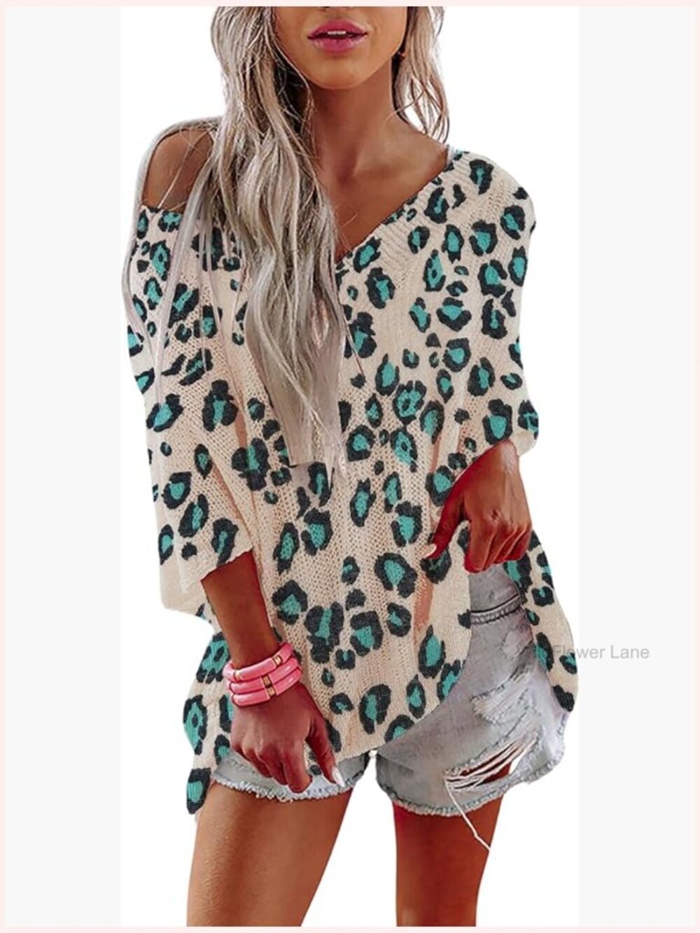 Womens V-Neck Half Sleeves Loose Summer Sweater Lightweight Knitted Pullover Top